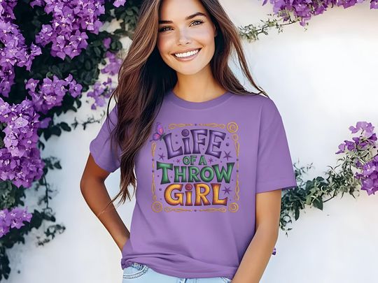 Discover Mardi Gras Shirt - Life of a Throw Girl - Purple Green & Gold - Coquette - Mardi Gras Print T-Shirt -Custom Shirt - Plus Size Available