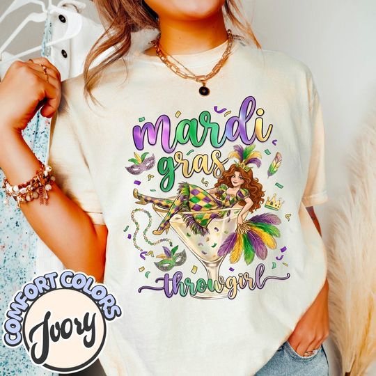 Discover Throw Girl Mardi Gras PNG Design, Cute Festival Parade Graphic, Fat Tuesday Digital File