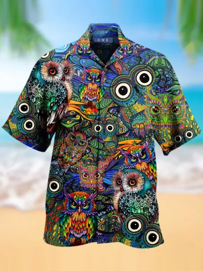 Discover Owl Unisex Adult, Tropical Hawaiian Shirt, Aloha Party