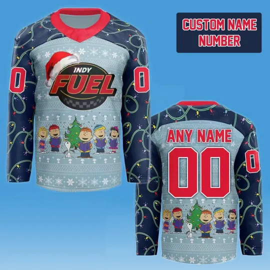 Personalized Indy Fuel x Peanuts Christmas V-Neck Hockey Jersey