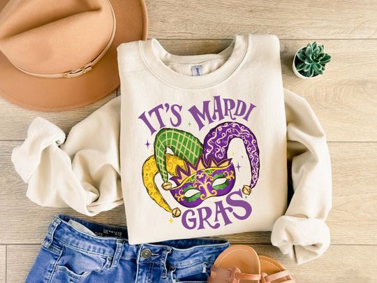Discover Its Mardi Gras Shirt, Mardi Gras Jester Mask Tee, New Orleans Carnival Shirt, Fat Tuesday Graphic T-Shirt, Mardi Gras Outfit for Women