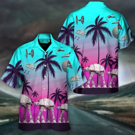 Discover Disney Star Wars Sunset Palm Tree Hawaiian Shirt Summer Beach Aloha