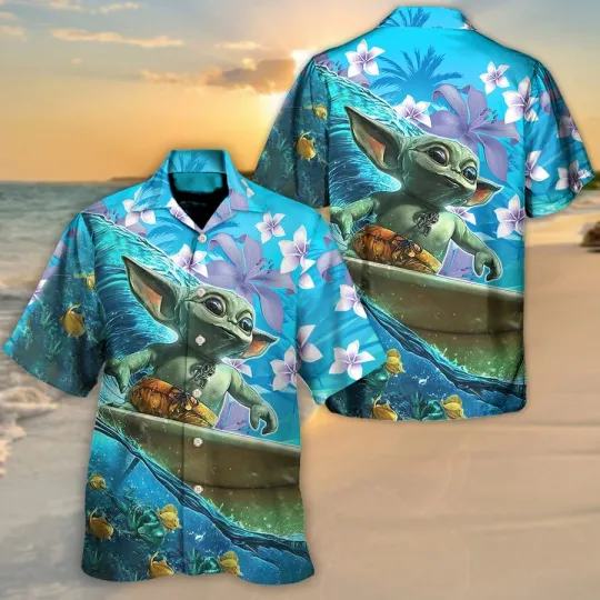 Discover Disney Star Wars Baby Yoda Surfing Hawaiian Shirt Summer Beach Aloha