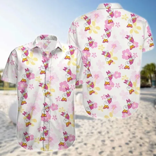 Disney Adorable Daisy Duck Tropcial Flowers Aloha Summer Vacation Hawaiian Shirt