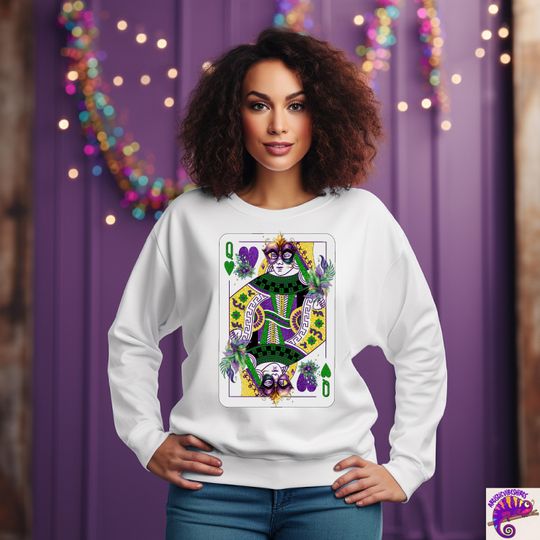 Discover Mardi Gras Queen of Hearts Shirt, Carnival Playing Card Graphic Tee, New Orleans Mardi Gras Sweatshirt Hoodie, Funny Party Outfit