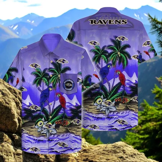 Discover Baltimore Football Ravenss Hawaiian Shirt Couple Parrot Unique Hawaiian Shirts2