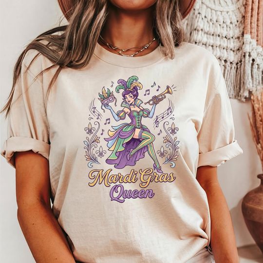 Discover Comfort Colors Retro Mardi Gras Queen Shirt, Louisiana Carnival, Mardi Gras Carnival, carnival shirt, Mardi Gras Women Shirt