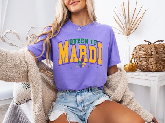 Discover Queen of Mardi T-Shirt - Bold Mardi Gras Graphic Tee, Oversized Party Shirt for Women, Comfort Colors Faux Sequins Mardi Gras Shirt