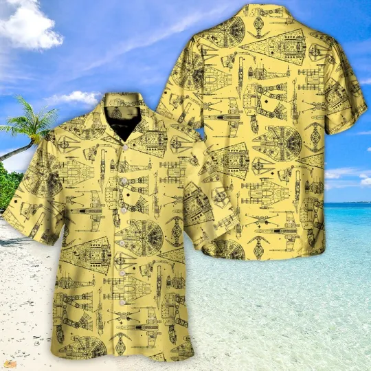 Discover Disney Star Wars Space Ships Yellow Hawaiian Shirt Summer Beach Aloha