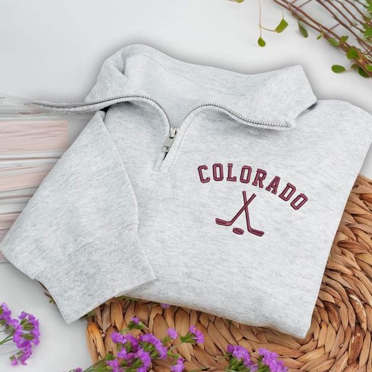 Discover Colorado Hockey Embroidered Quarter Zip Sweatshirt, Cozy Cotton Blend Pullover