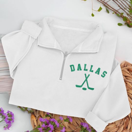 Discover Dallas Hockey Embroidered Quarter Zip Sweatshirt, Cozy Cotton Blend Pullover