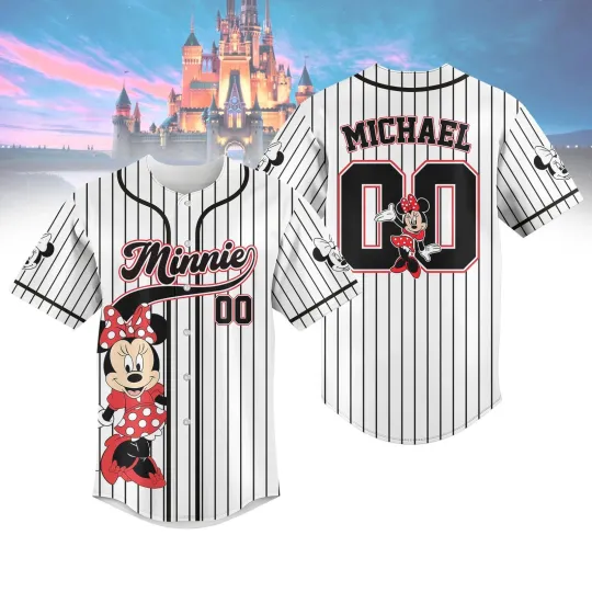 Discover Custom Minnie Mouse Striped Baseball Jersey Disney Minnie Baseball Shirt Disneyl