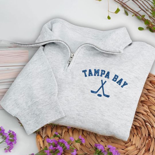 Tampa Bay Hockey Embroidered Quarter Zip Sweatshirt, Cozy Cotton Blend Pullover