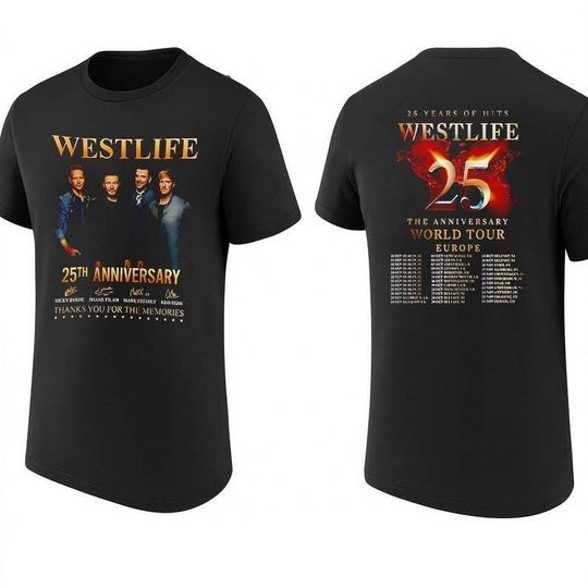 Discover Westlife 25 Years Of Hits The Anniversary World Tour 2026 two sided shirt