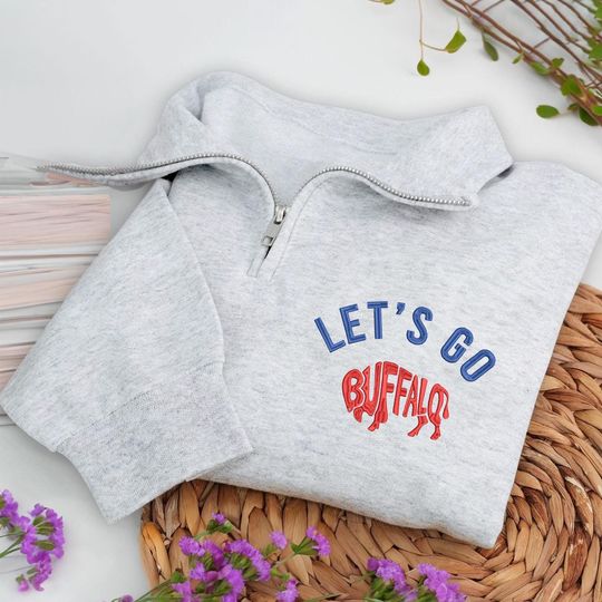 Lets Go Buffalo Embroidered Quarter Zip Sweatshirt  Retro Game Day Pullover