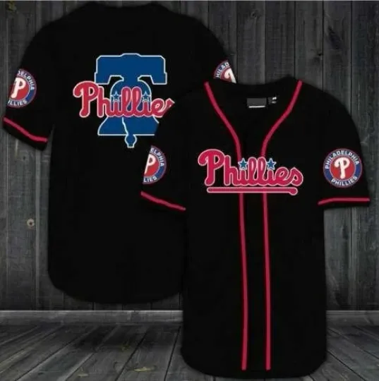 Philliess Black All Over Print Baseball Jersey