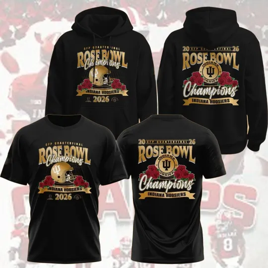 Discover NEW! Black's Indiana Hoosiers Team Football Champions Rose Bowl 2026 For Fans