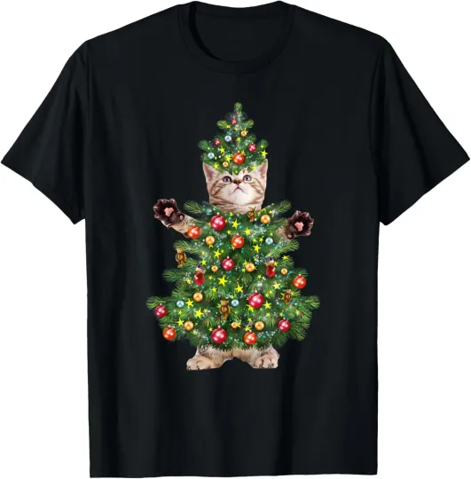 Discover Funny Cat Christmas Tree Xmas Gifts T-Shirt