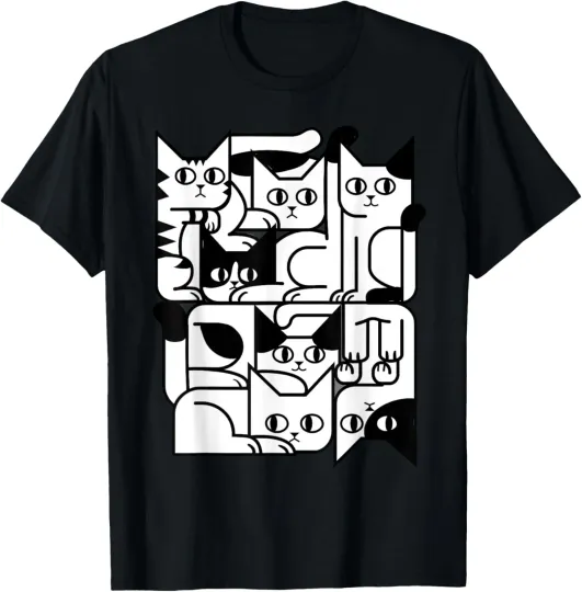 Discover Geometric Cat Silhouette Abstract Kitten Classic Cute Cat T-Shirt