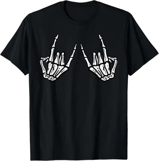 Discover Rocker Hand Sign Rock Skeleton Retro Halloween Men Women T-Shirt