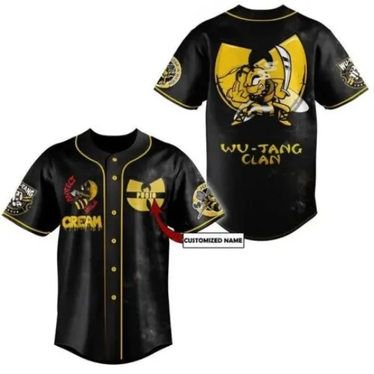 Discover Custom Name WU-tang Clan Hiphop Black Button 3D Print Baseball Jersey