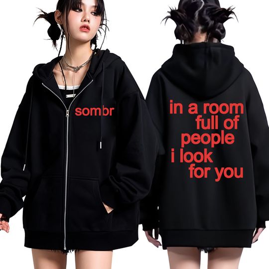 Discover Singer Sombr World Live Tour Concert 2025-2026 Graphic Zipper Hoodie Men Women Fashion Hip-hop Sweatshirt Vintage Zip Up Jacket