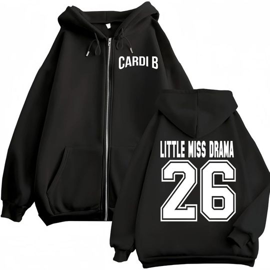 Discover Cardi B Little Miss Drama Tour 2026 Print Zipper Hoodie Hip Hop Fashion Zip Up Pullovers Men Women Casual Long Sleeve Sweatshirt