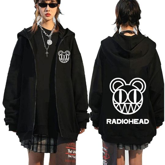 Radiohead Logo Double Sided Zip Hoodie Men’s Fashion Vintage Punk Hip Hop Oversized Jacket