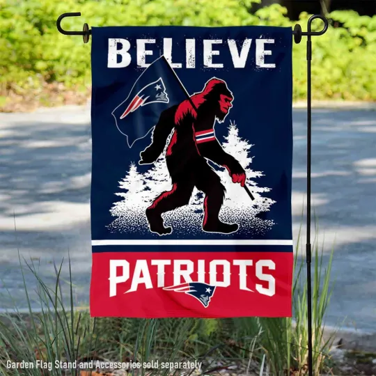 New England Patriots Bigfoot Sasquatch Believe Garden Flag