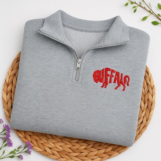 Buffalo Embroidered Quarter Zip Sweatshirt: Cozy Game Day Pullover,