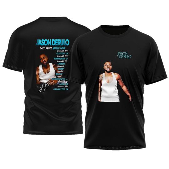 Discover Jason Derulo Last Dance world tour 2026 celebrating cities schedule signature Double-Sided Graphic T-Shirt