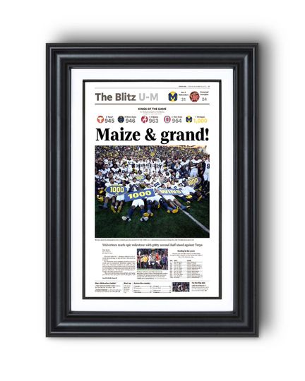 Discover 2023 Michigan Football 1000 Wins Maize & Grand! Framed Newspaper