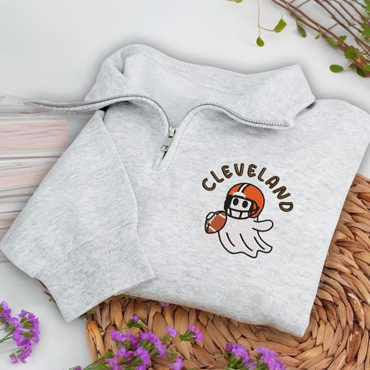 Discover Embroidered Cleveland Ghost Football Quarter Zip Sweatshirt: Cozy Game Day, Halloween Pullover
