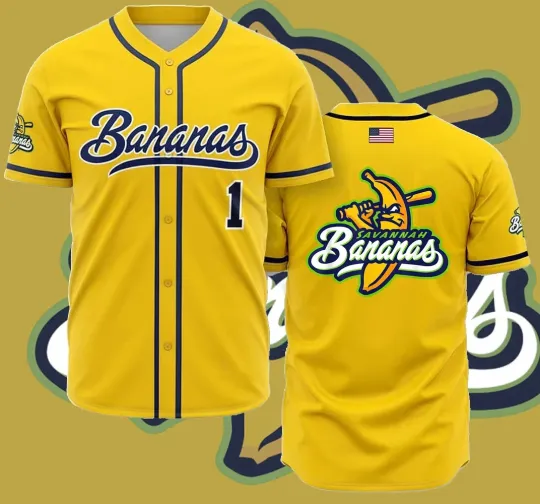 Discover Collection Savannah Bananas Baseball Jersey Team AOP 3D Yellow TMB5305