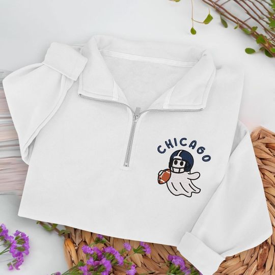 Embroidered Chicago Ghost Football Quarter Zip Sweatshirt: Cozy Game Day, Halloween Pullover