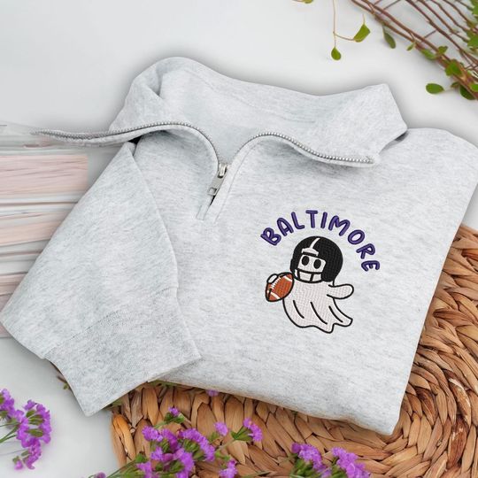 Discover Embroidered Baltimore Ghost Football Quarter Zip Sweatshirt: Cozy Game Day, Halloween Pullover