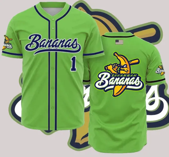 Discover Collection Savannah Bananas Baseball Jersey Team AOP 3D Green TMB5297