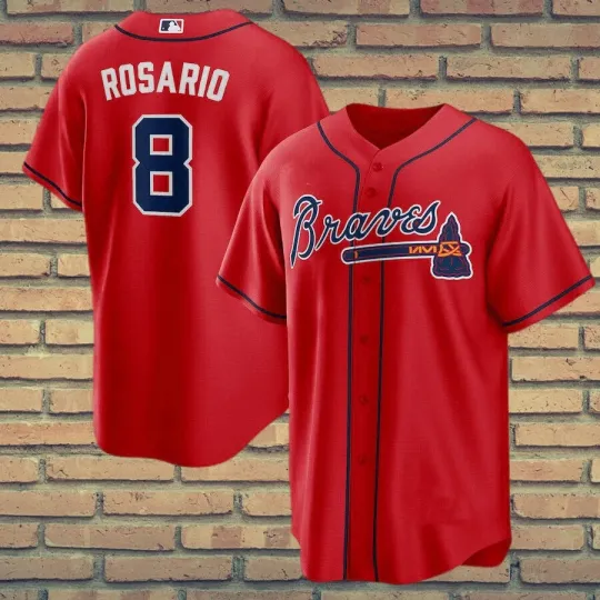 Braves Eddie Rosario Printed Red Baseball Jersey