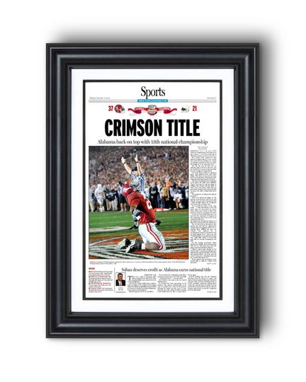 Discover 2009 Albm Football CRIMSON TITLE National Champions Framed Newspaper