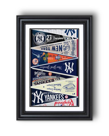 Discover New York Yankees Home of Baseball" Vintage Pennants Collection Wall Art Print