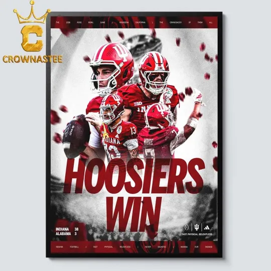 Discover NEW Ind!ana Team H00s!ers Football 2026 Champions Rose Bowl Win Poster