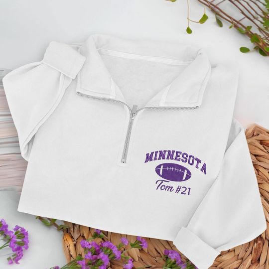 Discover Embroidered Minnesota Quarter Zip Sweatshirt  Personalized Name & Number Football Pullover, Custom Cozy Game Day