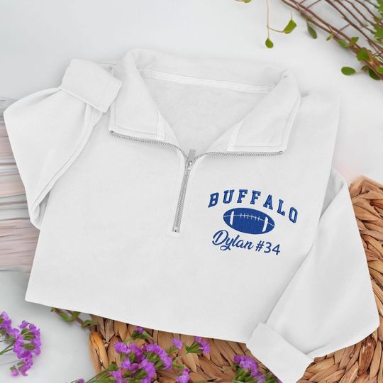 Discover Embroidered Buffalo Quarter Zip Sweatshirt  Personalized Name & Number Football Pullover, Custom Cozy Game Day