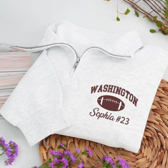 Discover Custom Embroidered Washington Football Quarter Zip Sweatshirt  Personalized Name & Jersey Number Pullover