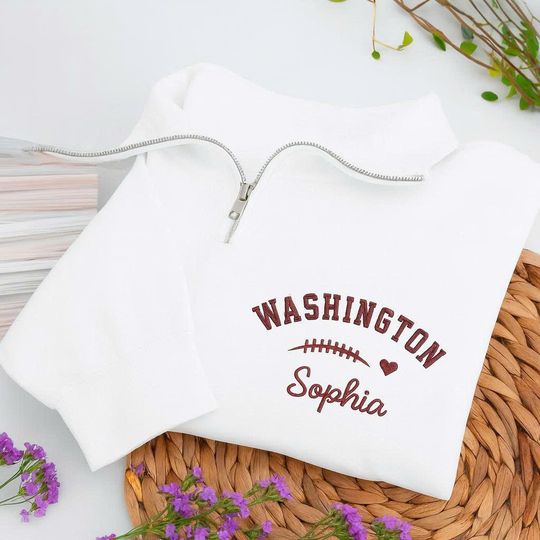 Discover Personalized Embroidered Washington Football Quarter-Zip Sweatshirt: Custom Name Text, Cozy Game Day Pullover