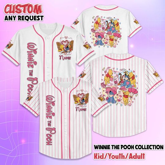 Discover Personalized Winnie the Pooh Valentine Baseball Jersey, Disney Valentines Day Jersey Shirt
