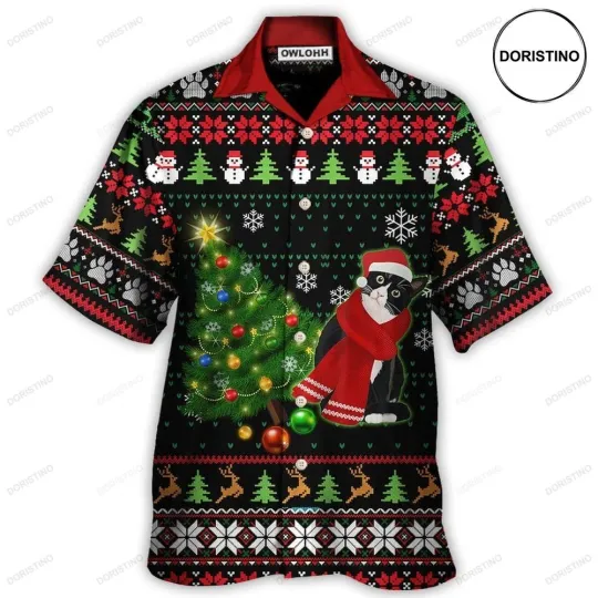 Discover Cat Wreck The Tree Happy Ugly Christmas Awesome Hawaiian Shirt