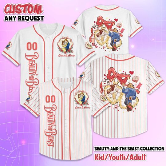 Discover Custom Beauty and the Beast Valentine Baseball Jersey, Disney Belle & the Beast Shirt