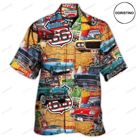 Discover Car Vintage Route 66 Road Hawaiian Shirt