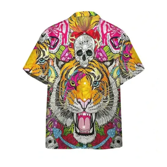 Discover Hippie Tiger and Skull Aloha Hawaiian Shirt